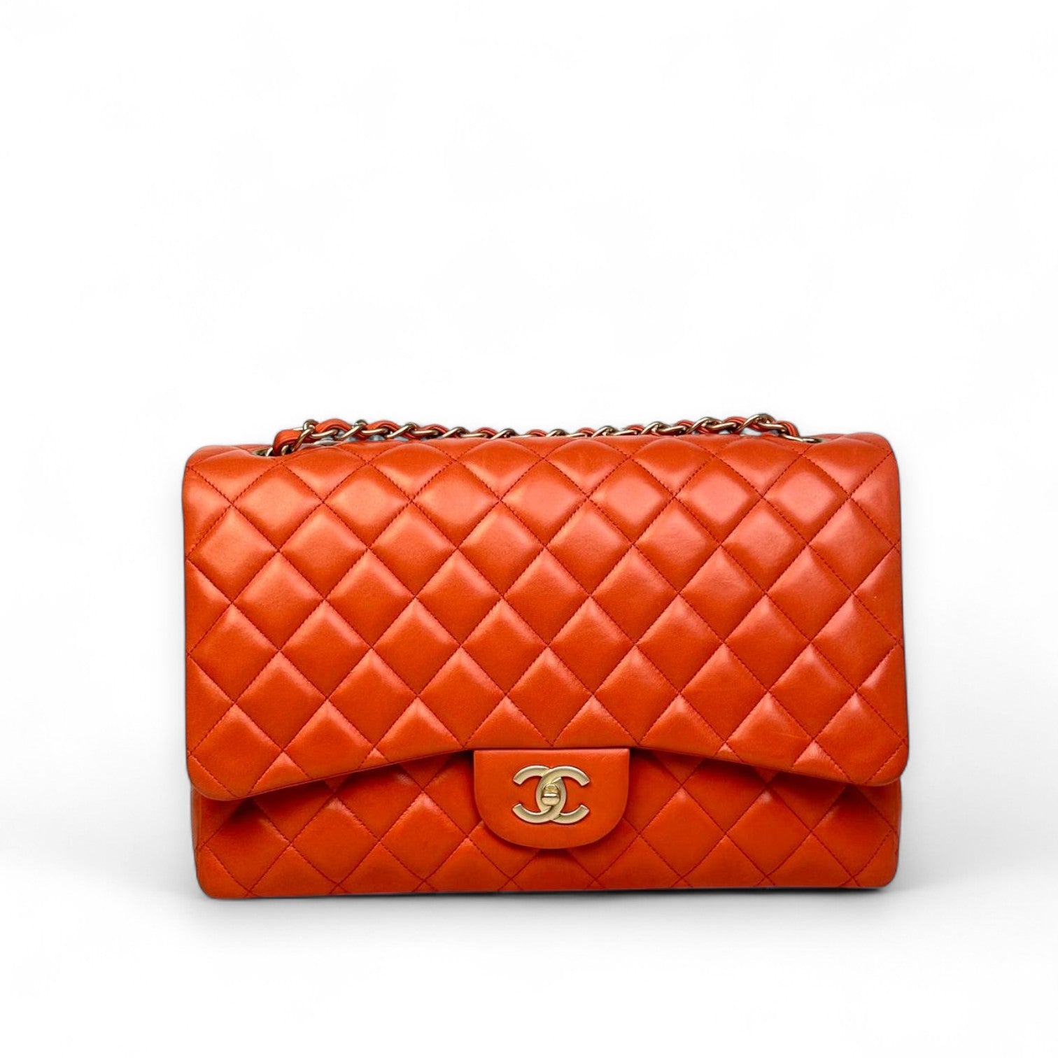 Chanel Classic Double Flap Bag Red Quilted Leather Maxi