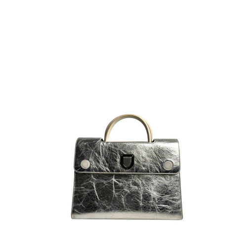 Dior Metallic Silver Crinkled Leather Medium Diorever