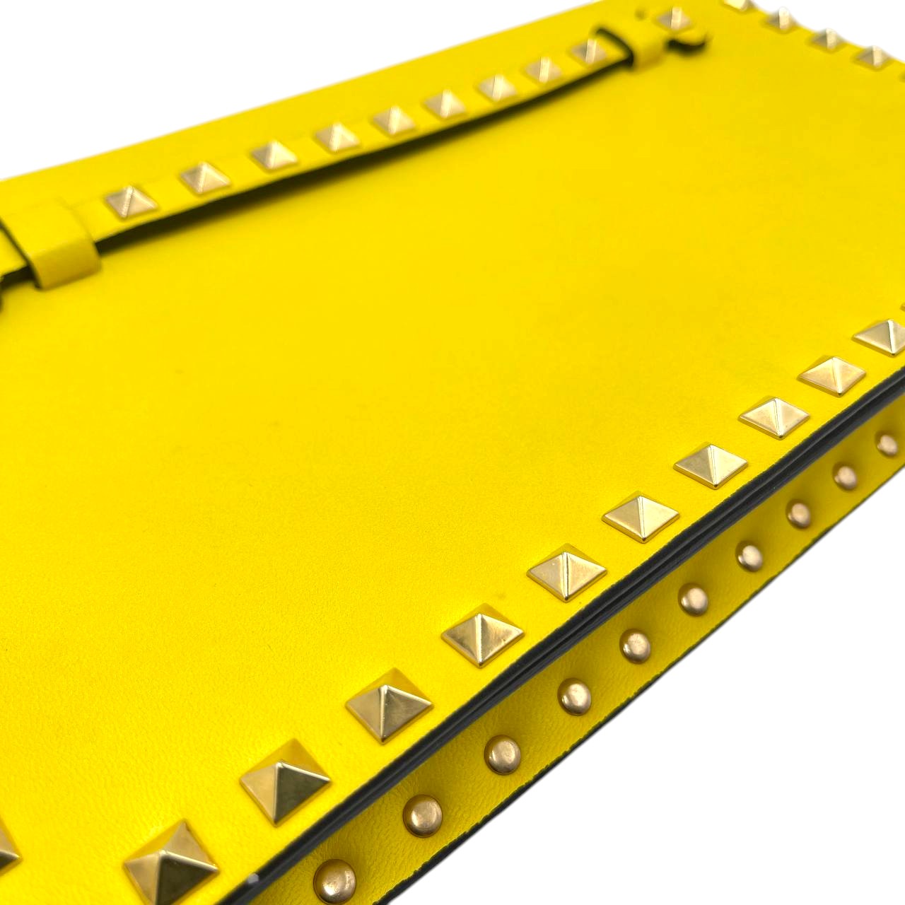 Valentino Leather Rockstud Wristlet Clutch In Yellow