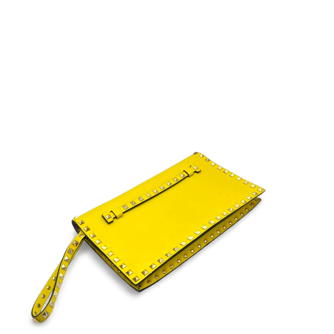 Valentino Leather Rockstud Wristlet Clutch In Yellow