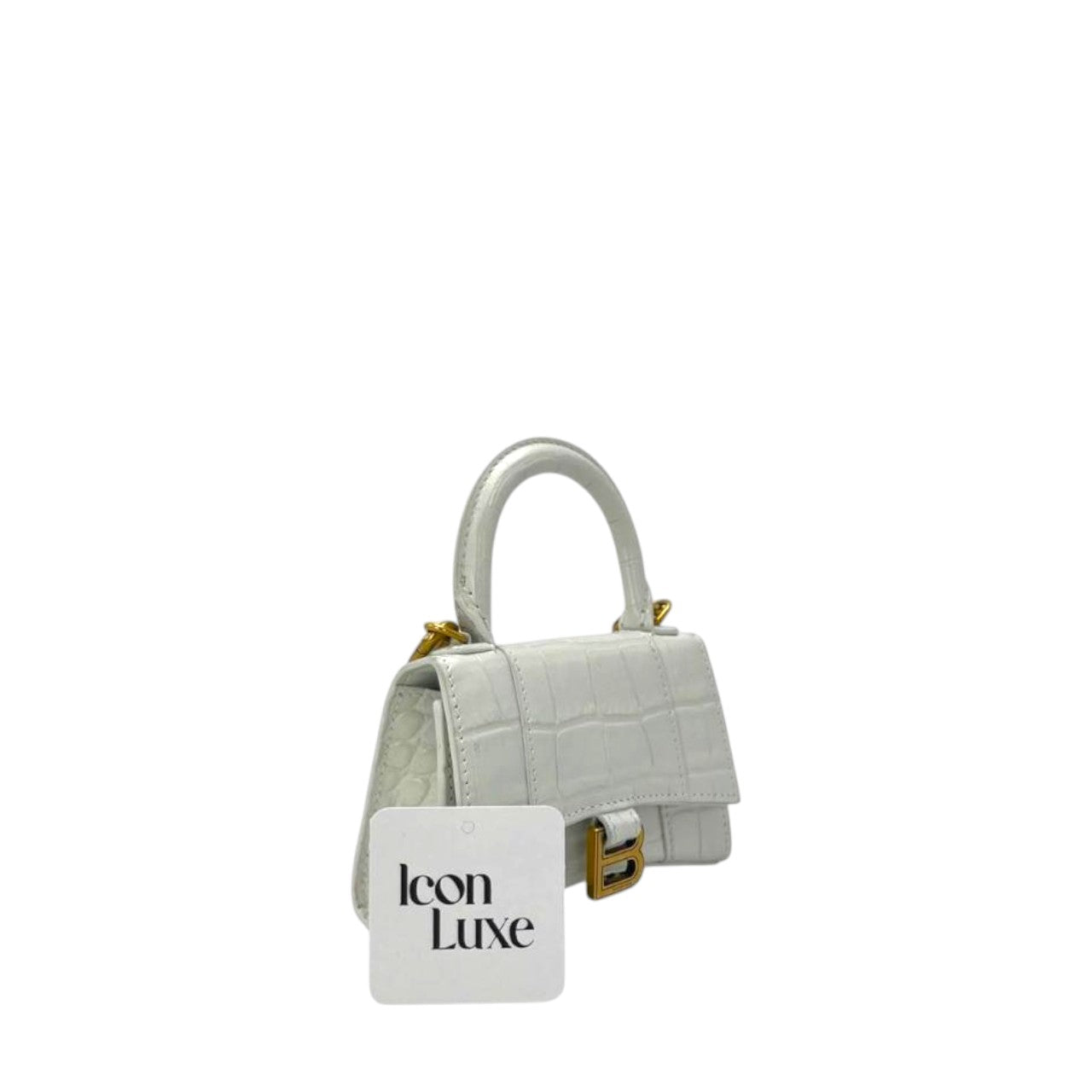 Balenciaga Hourglass Nano White Croc Embossed