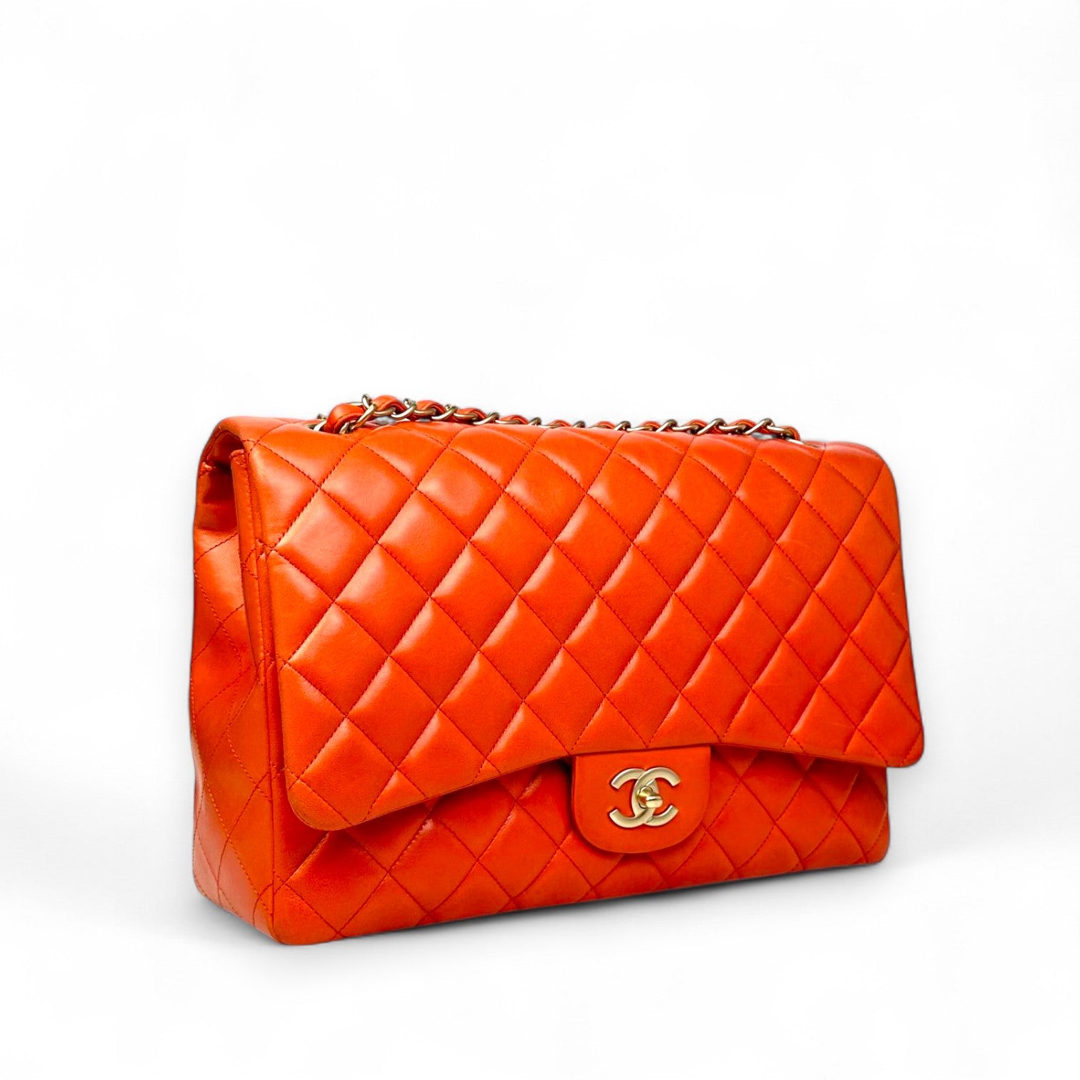 Chanel Classic Double Flap Bag Red Quilted Leather Maxi