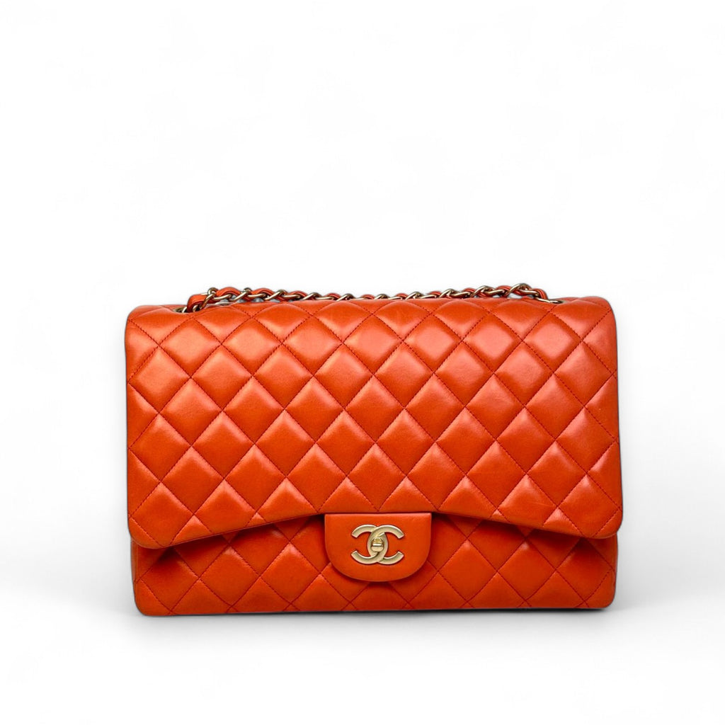 Chanel Classic Double Flap Bag Red Quilted Leather Maxi