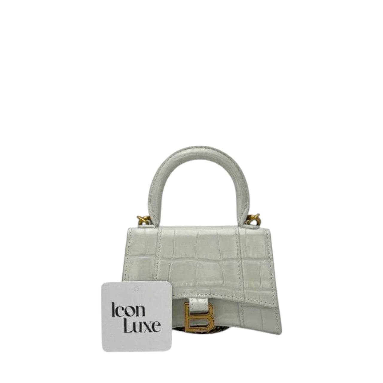 Balenciaga Hourglass Nano White Croc Embossed