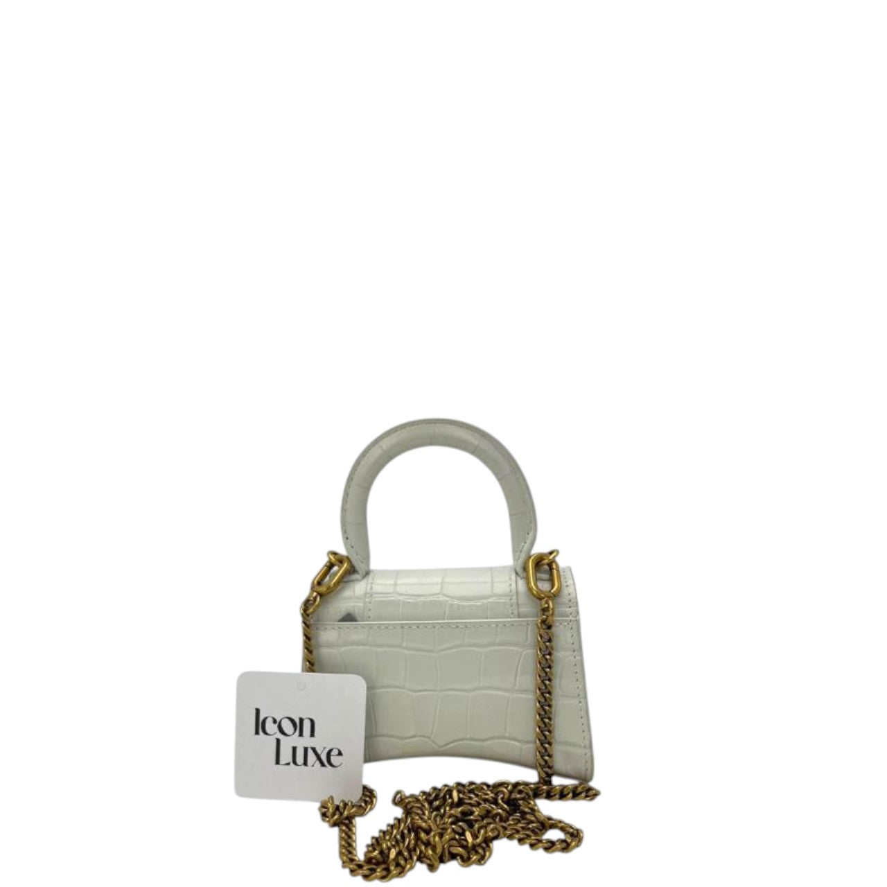 Balenciaga Hourglass Nano White Croc Embossed