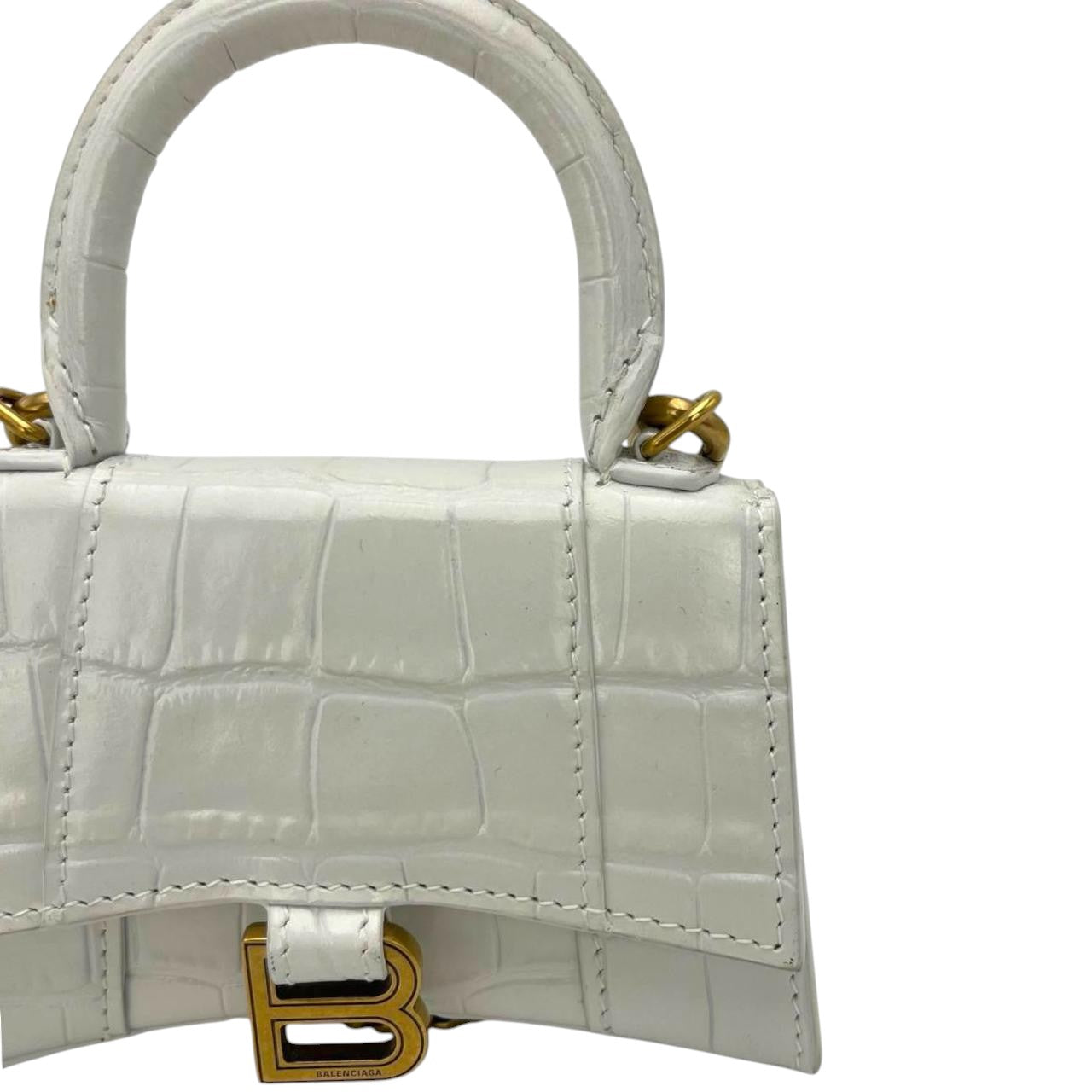 Balenciaga Hourglass Nano White Croc Embossed