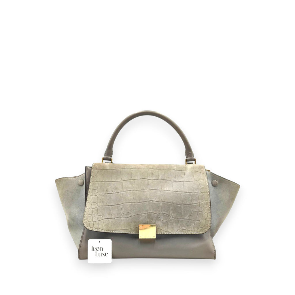 Celine Trapeze Croc Embossed In Grey