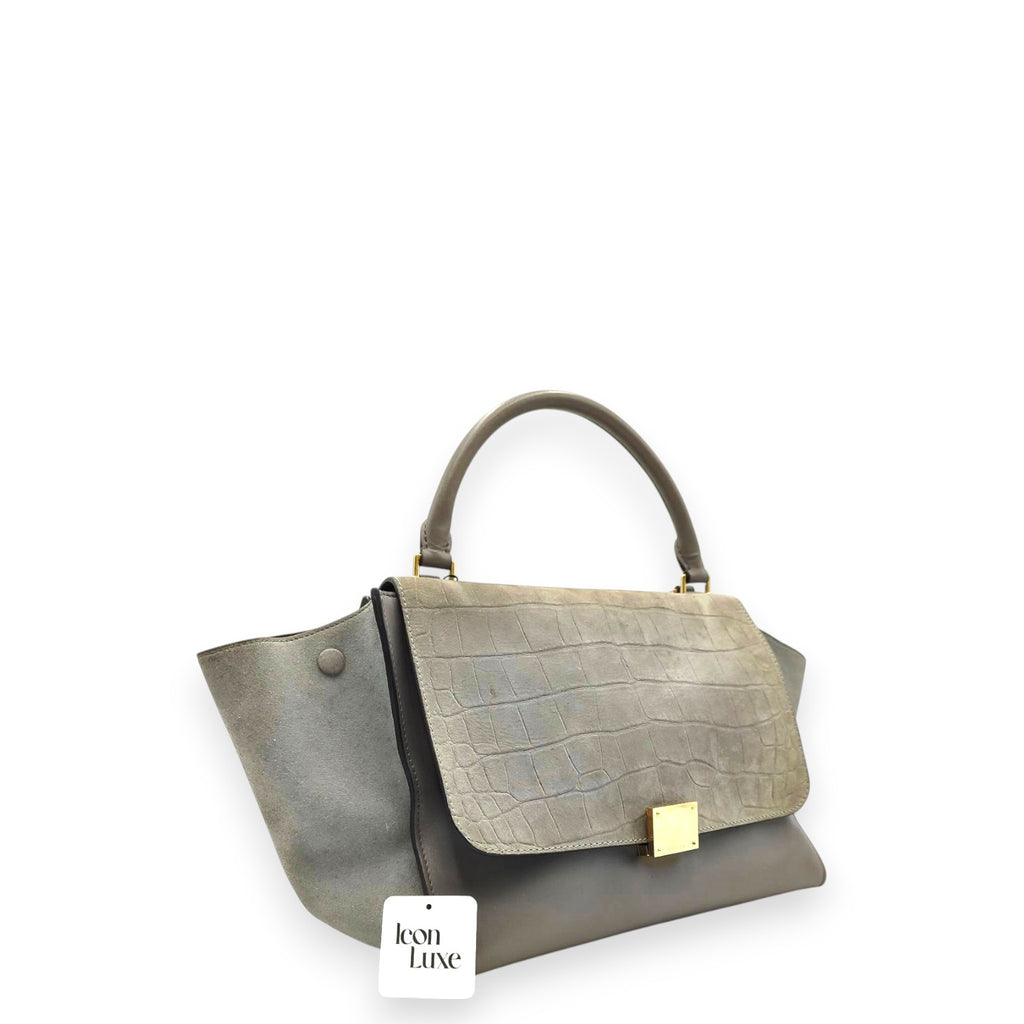 Celine Trapeze Croc Embossed In Grey