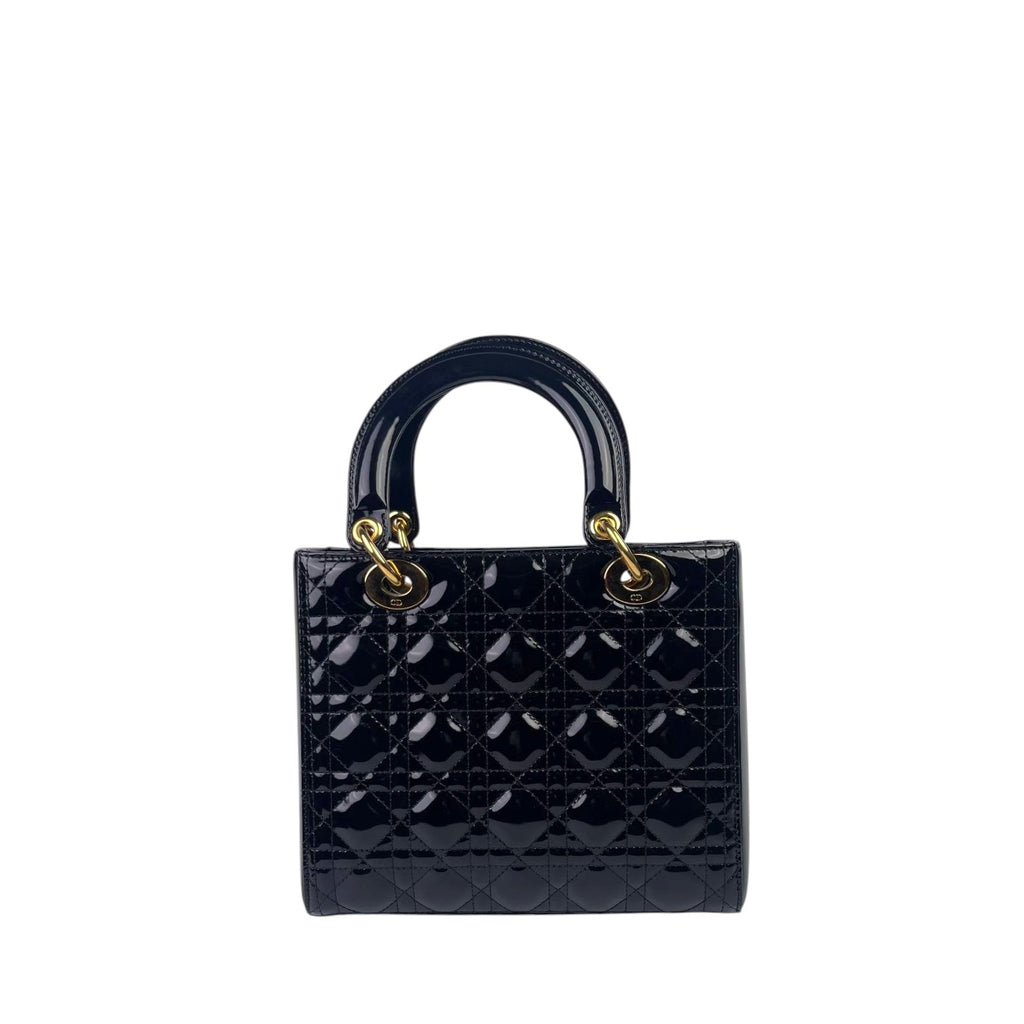 Dior Lady Dior Medium Patent Blak GHW