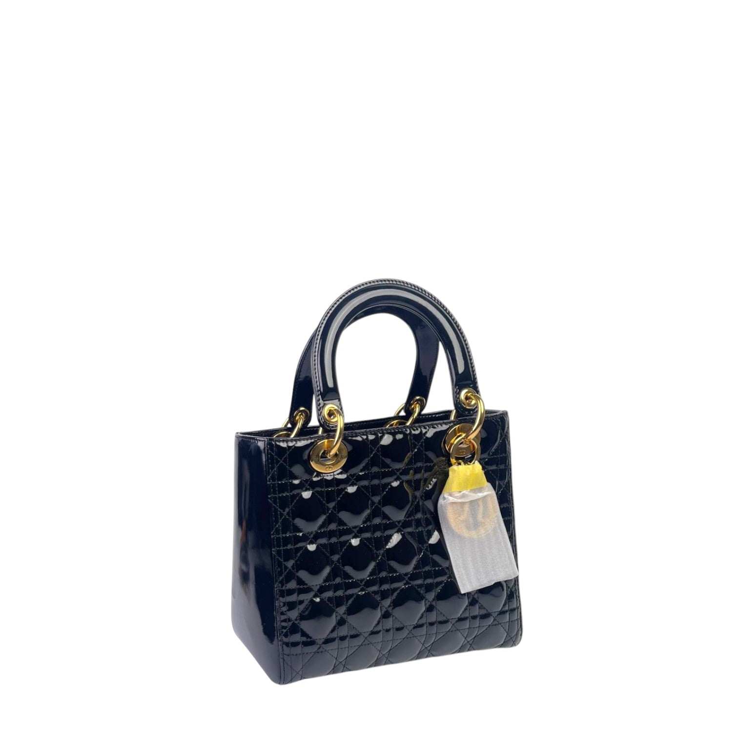 Dior Lady Dior Medium Patent Blak GHW