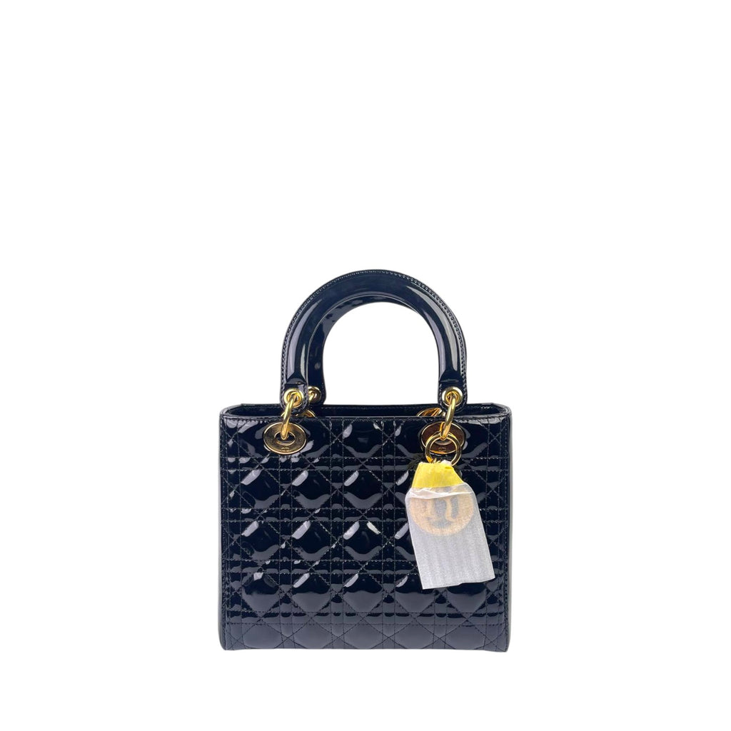 Dior Lady Dior Medium Patent Blak GHW
