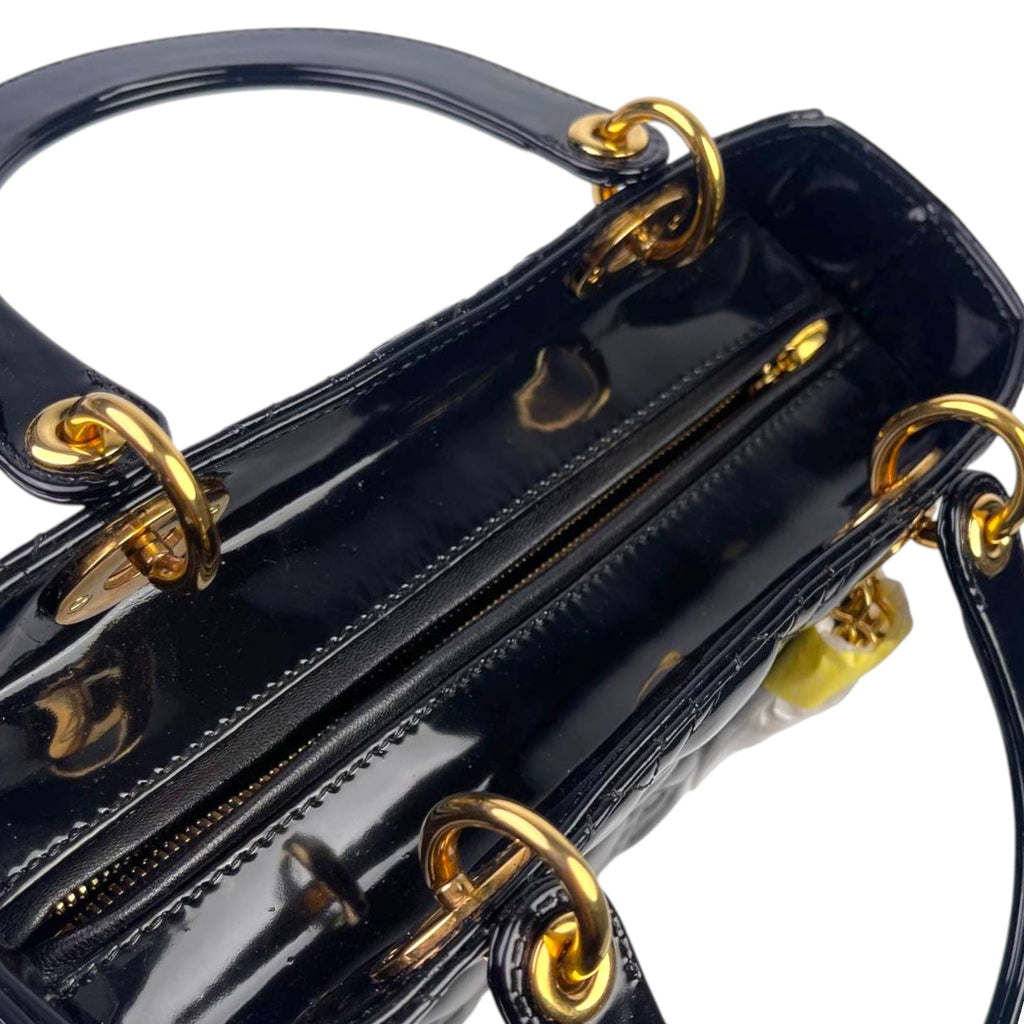 Dior Lady Dior Medium Patent Blak GHW