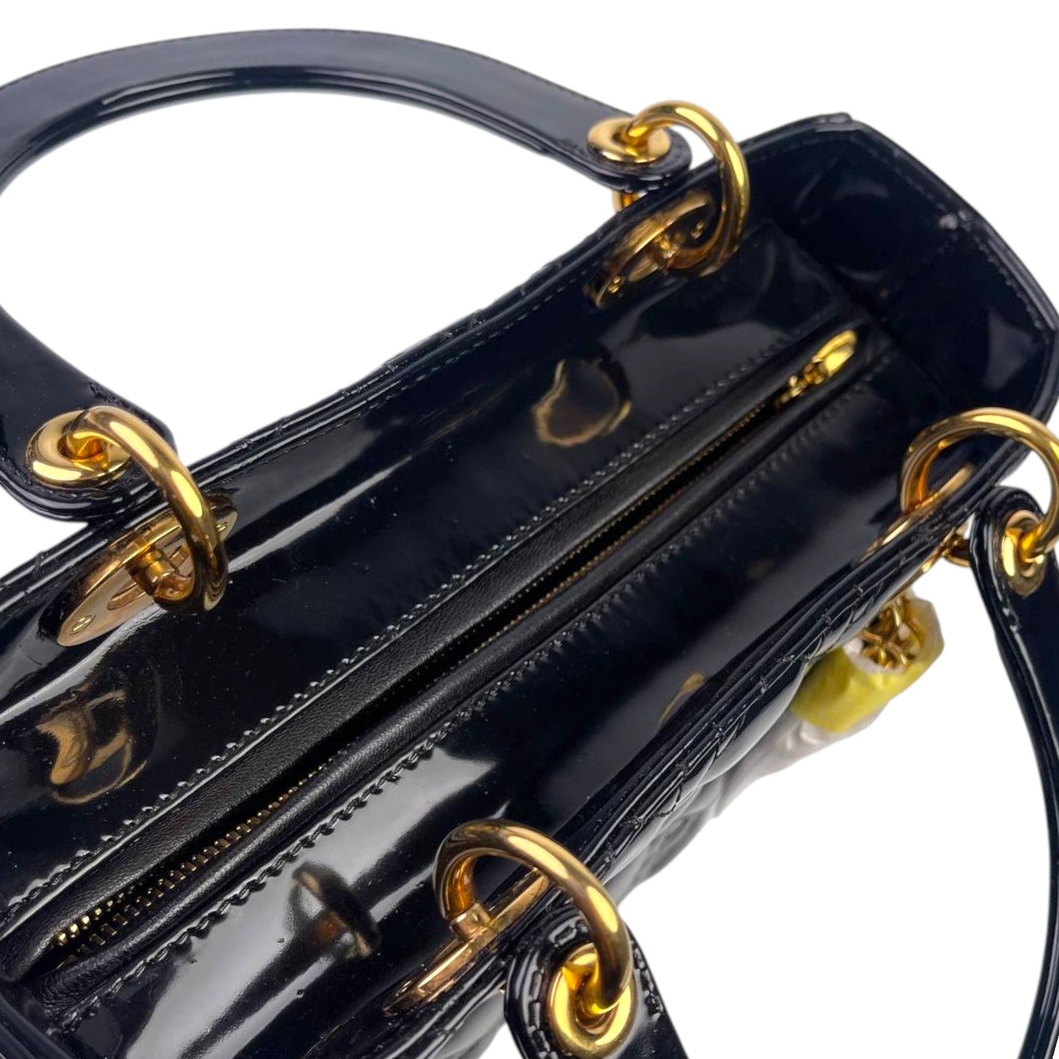 Dior Lady Dior Medium Patent Blak GHW
