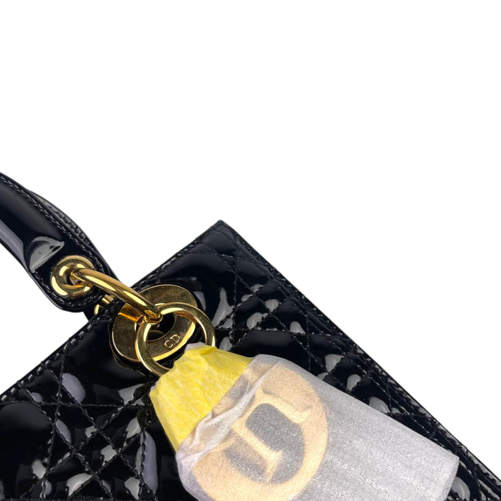 Dior Lady Dior Medium Patent Blak GHW