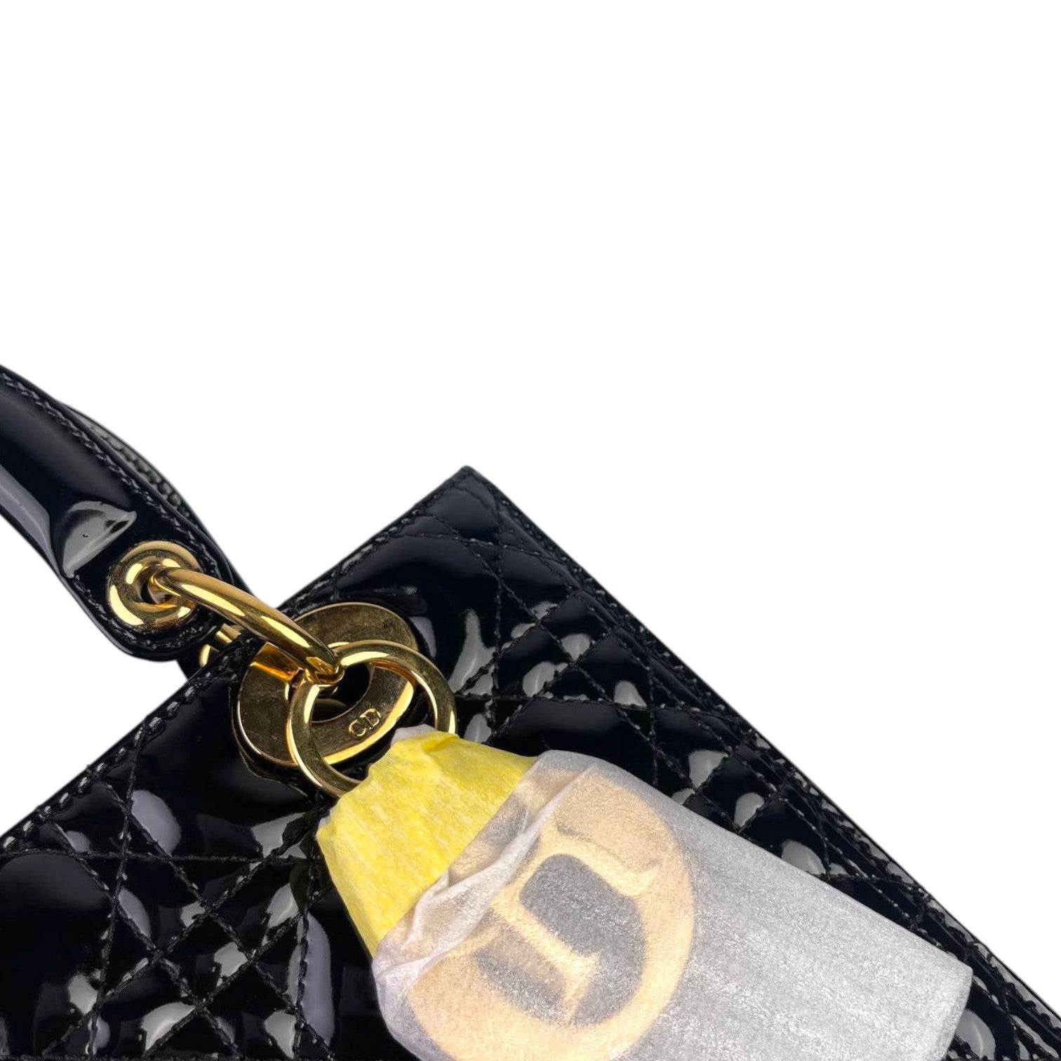 Dior Lady Dior Medium Patent Blak GHW