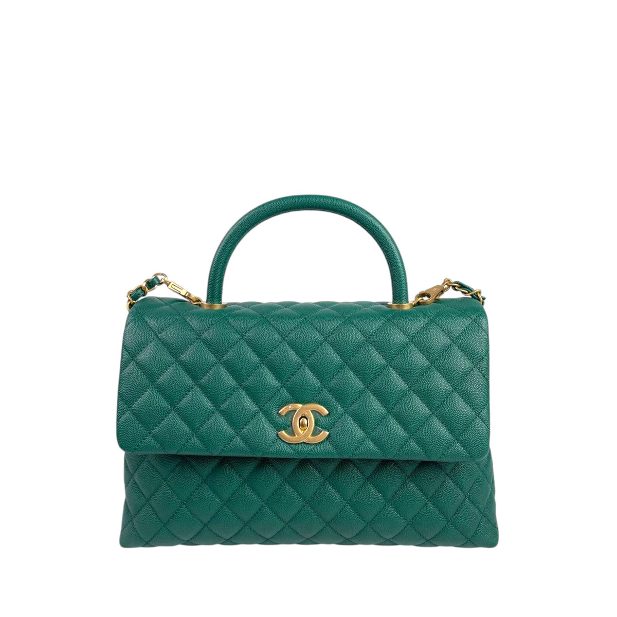 Chanel Green Caviar Quilted Coco Handle Flap Bag