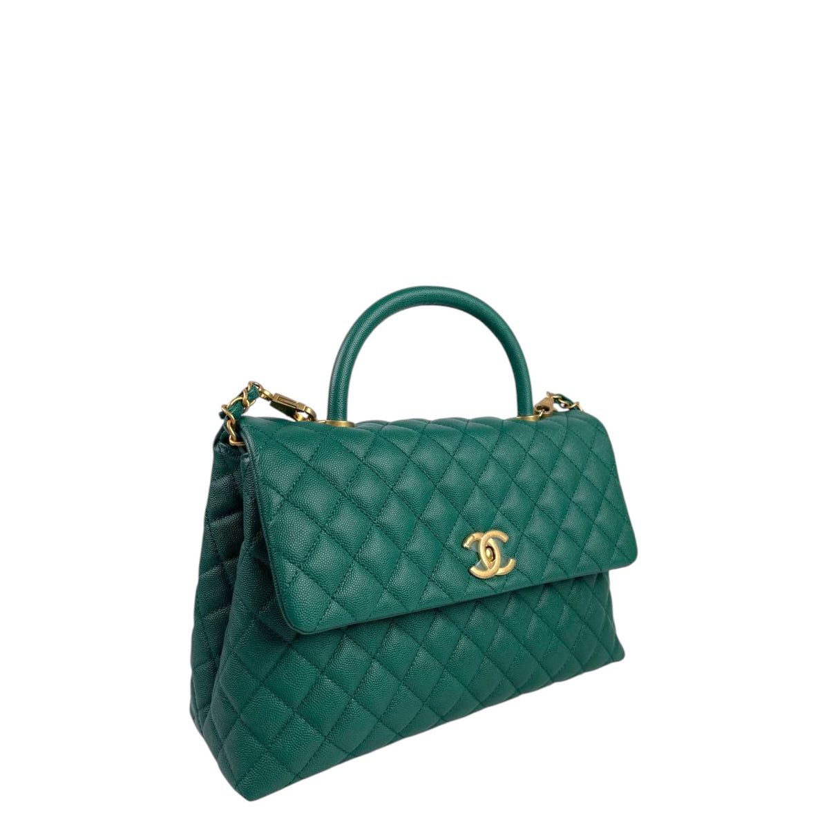 Chanel Green Caviar Quilted Coco Handle Flap Bag