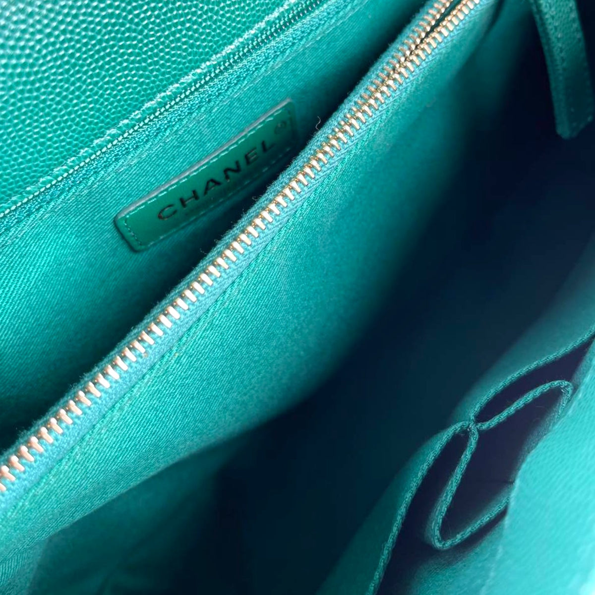 Chanel Green Caviar Quilted Coco Handle Flap Bag