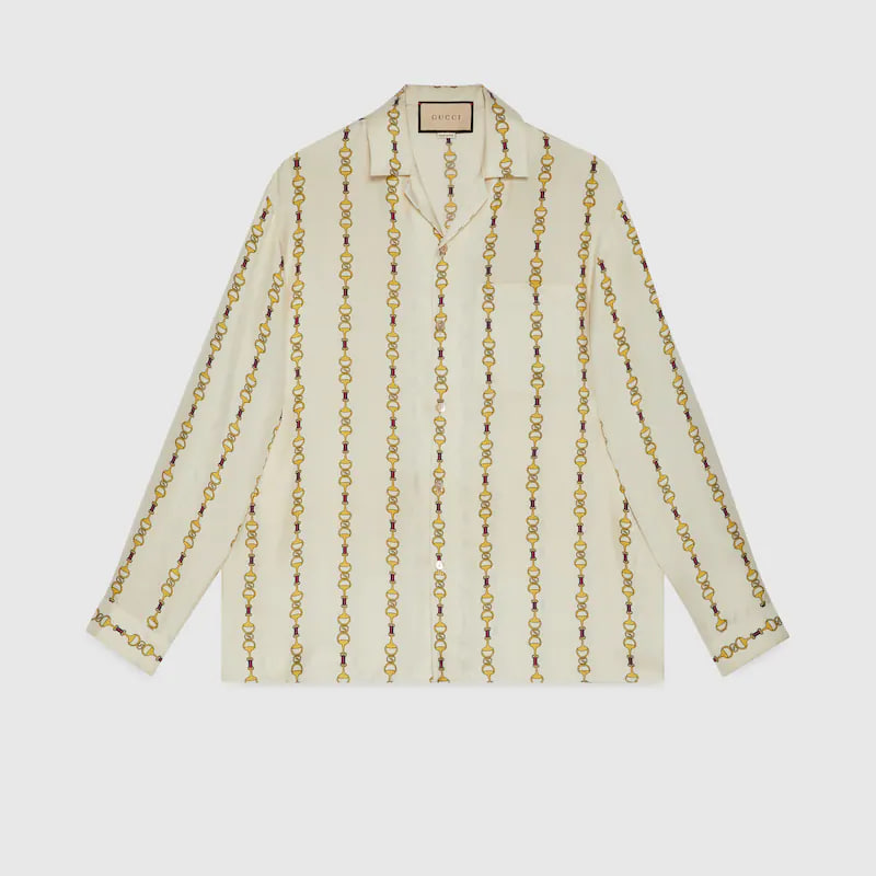 Gucci Interlocking G Horsebit Print Silk Shirt