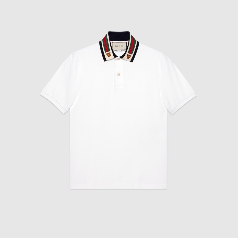 Gucci Cotton Polo With Web And Feline Head